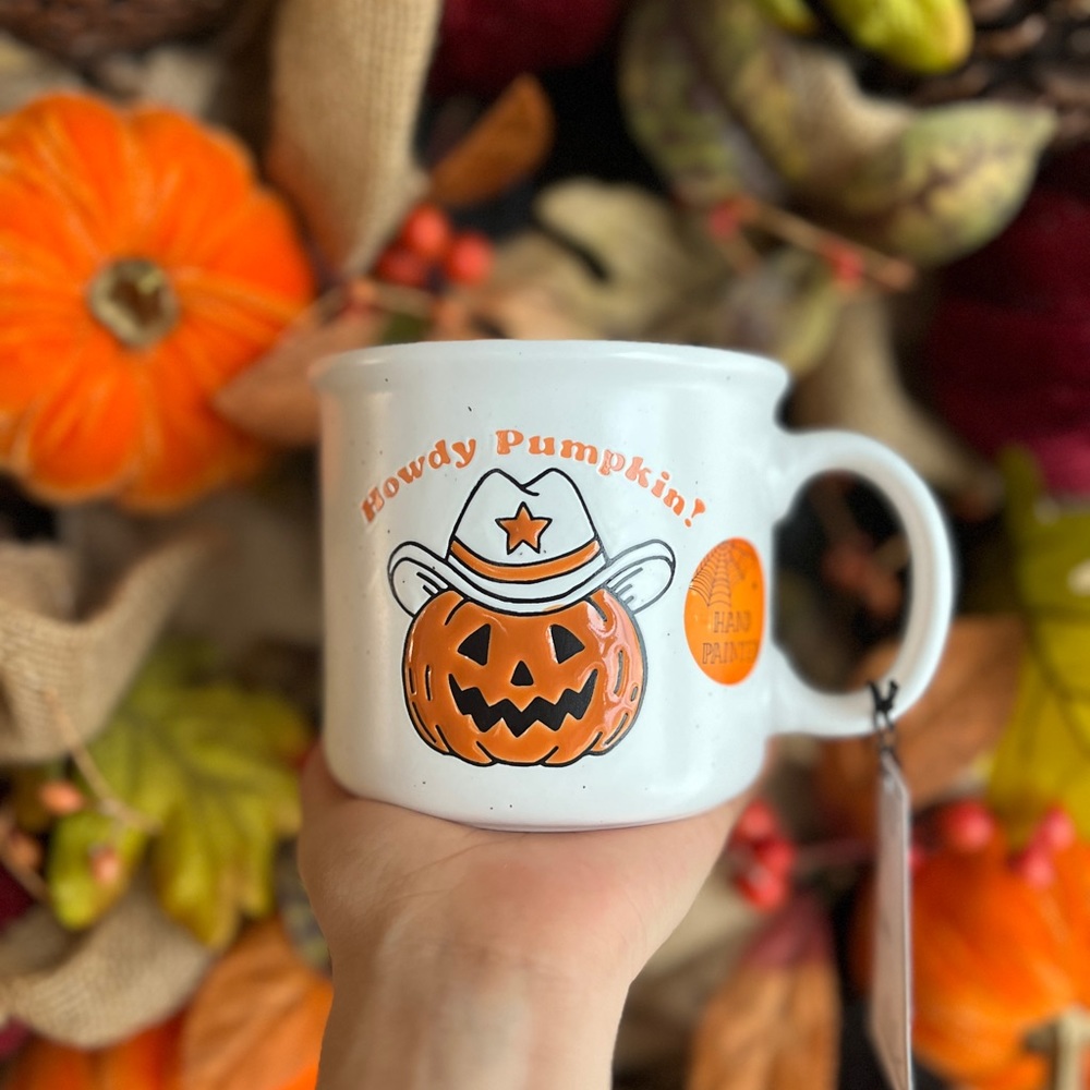✨NEW🎃Cobwebs and Cauldrons Cowboy Jack o Lantern Howdy Pumpkin Mug🤠 - Picture 5 of 6